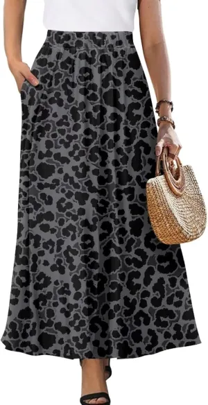 Women's High Waiste Skirt Long Maxi Swing Skirt Vacation Novelty Semi Formal Fit Skirt with Double Pockets