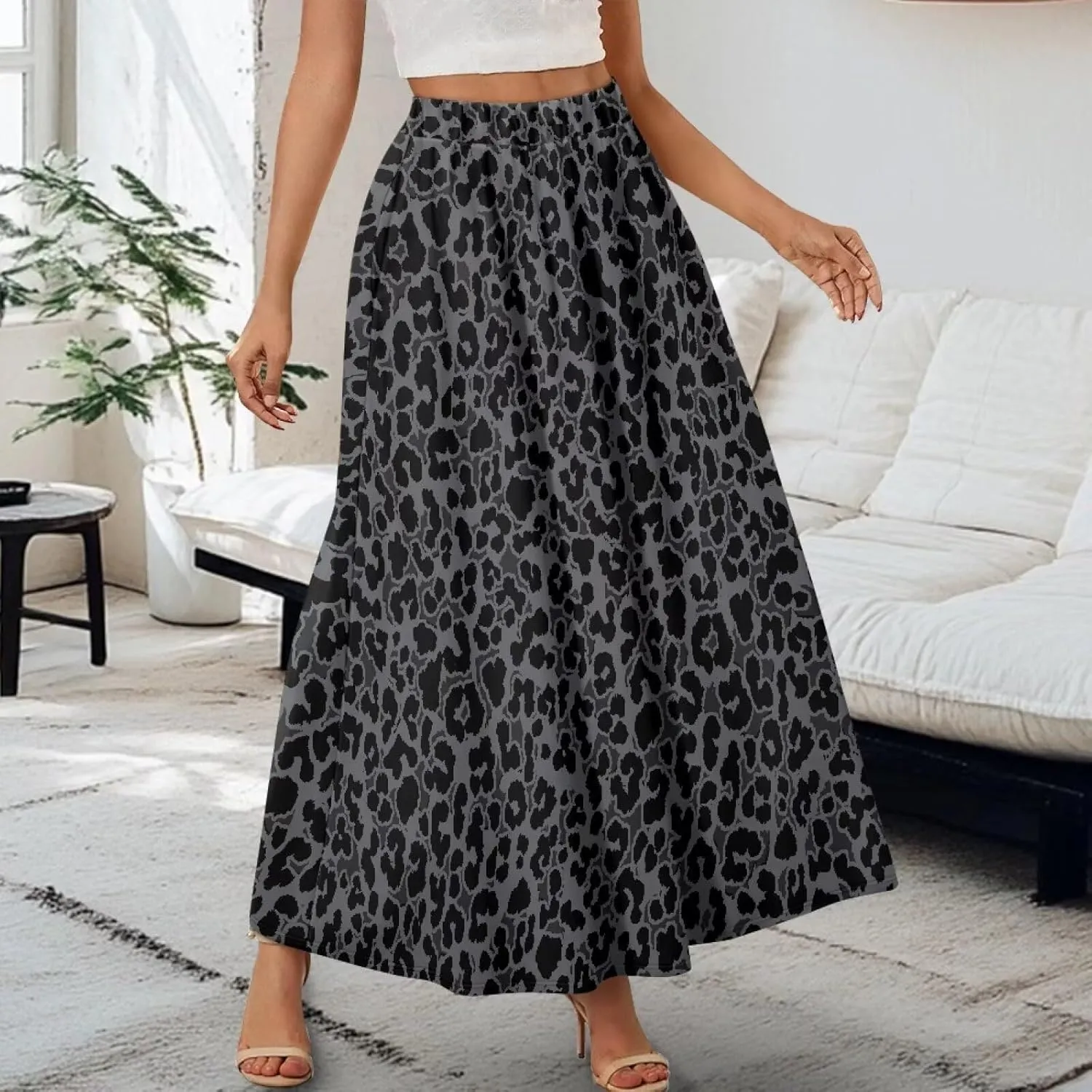Women's High Waiste Skirt Long Maxi Swing Skirt Vacation Novelty Semi Formal Fit Skirt with Double Pockets