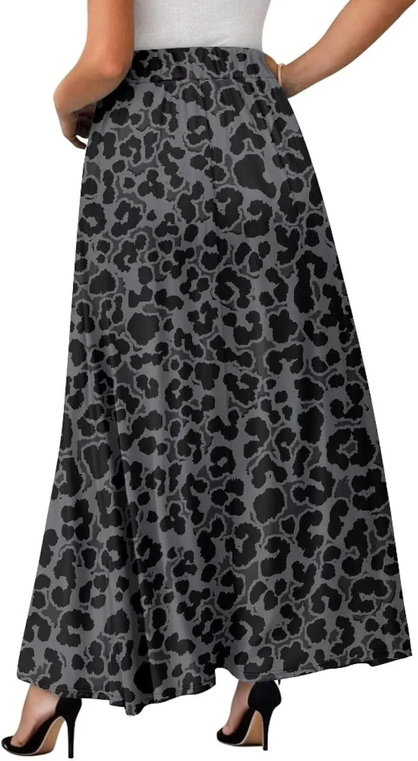 Women's High Waiste Skirt Long Maxi Swing Skirt Vacation Novelty Semi Formal Fit Skirt with Double Pockets