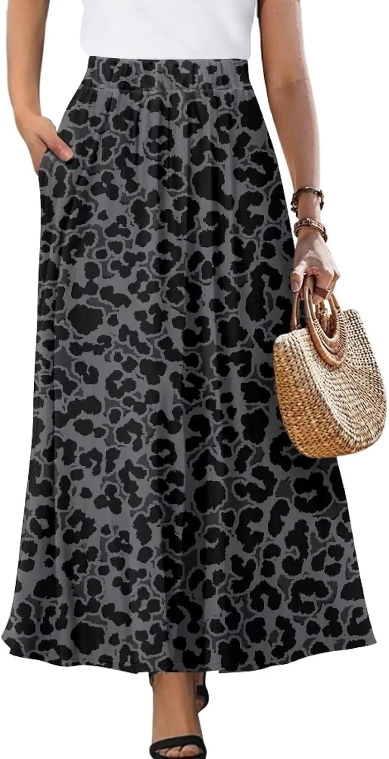 Women's High Waiste Skirt Long Maxi Swing Skirt Vacation Novelty Semi Formal Fit Skirt with Double Pockets