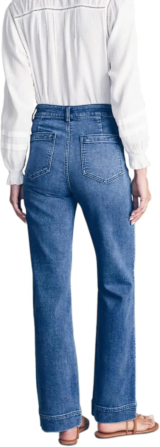 Women's High Waisted Straight Leg Jeans Stretchy Wide Leg Denim Pants with Front Pockets 2024 Trendy
