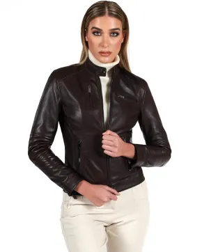 Women's Italian Leather Jacket Vintage Dark Brown Biker Genuine Leather D'Arienzo Handmade in Italy