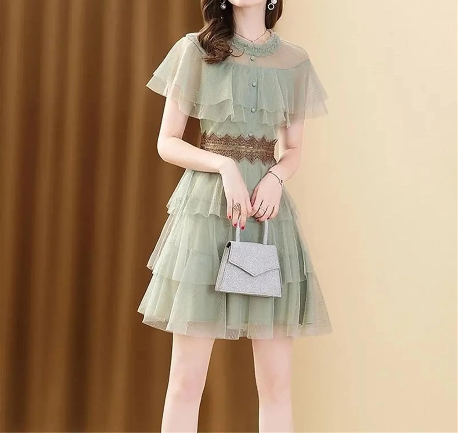 WomenS Lace Mesh Panel Skirt Set - Summer Casual Two Piece with Spliced Design