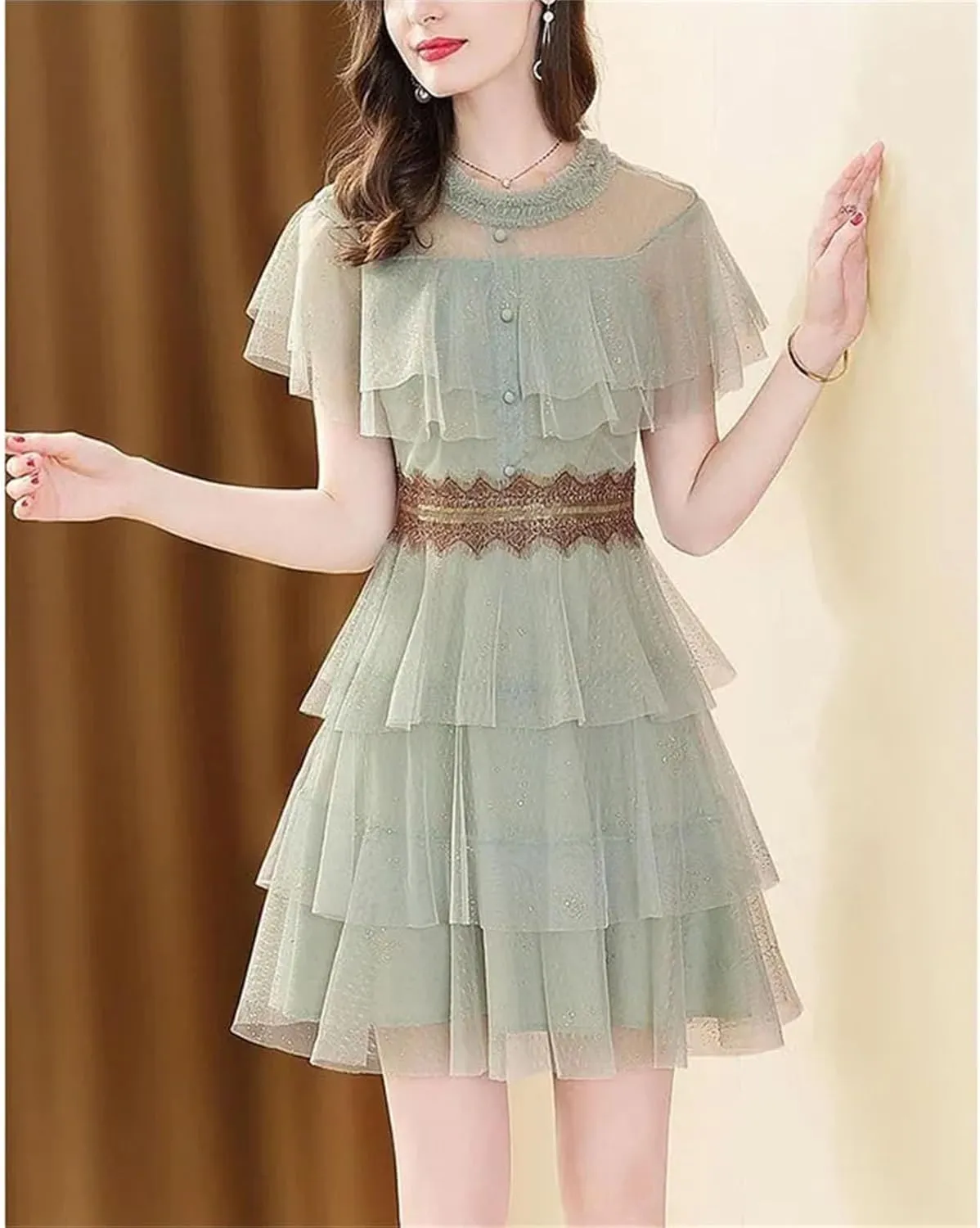 WomenS Lace Mesh Panel Skirt Set - Summer Casual Two Piece with Spliced Design