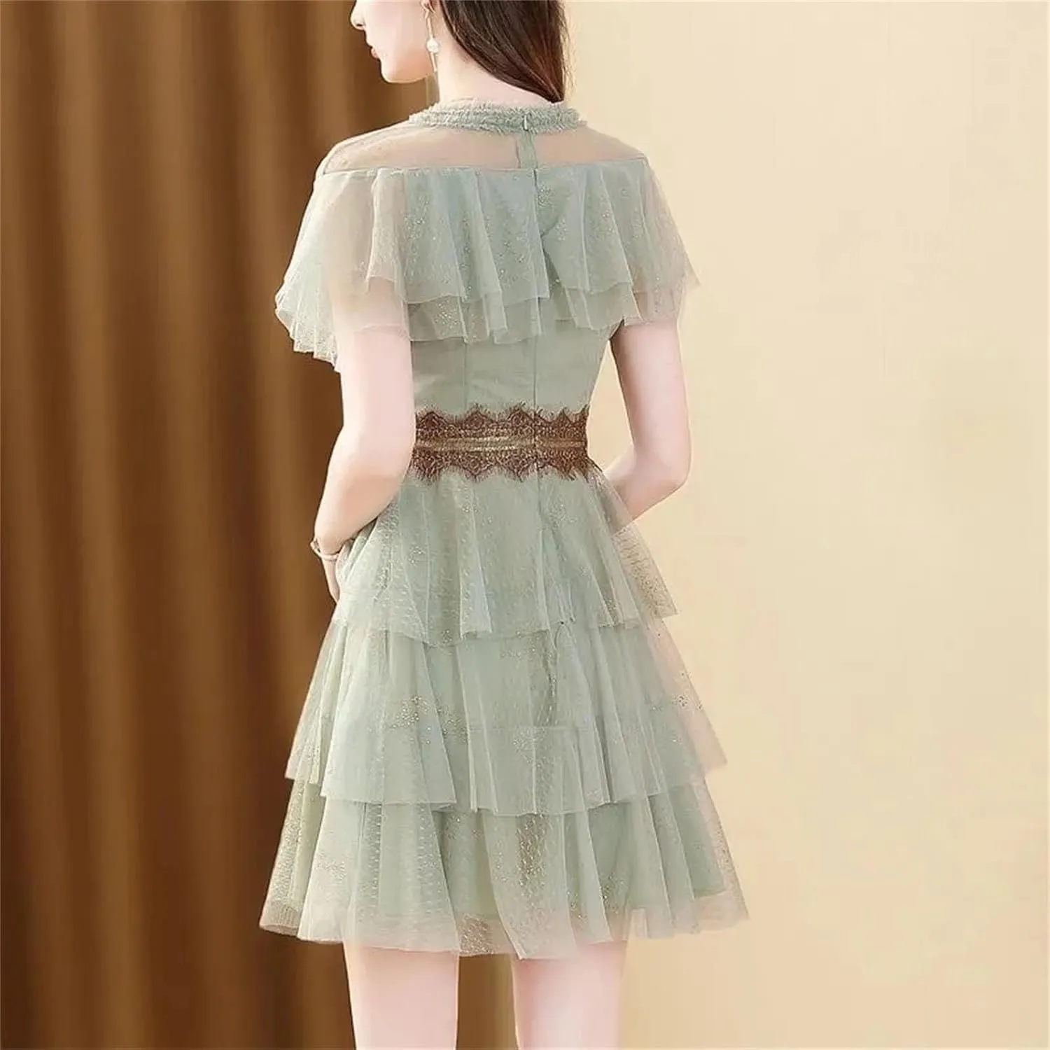 WomenS Lace Mesh Panel Skirt Set - Summer Casual Two Piece with Spliced Design