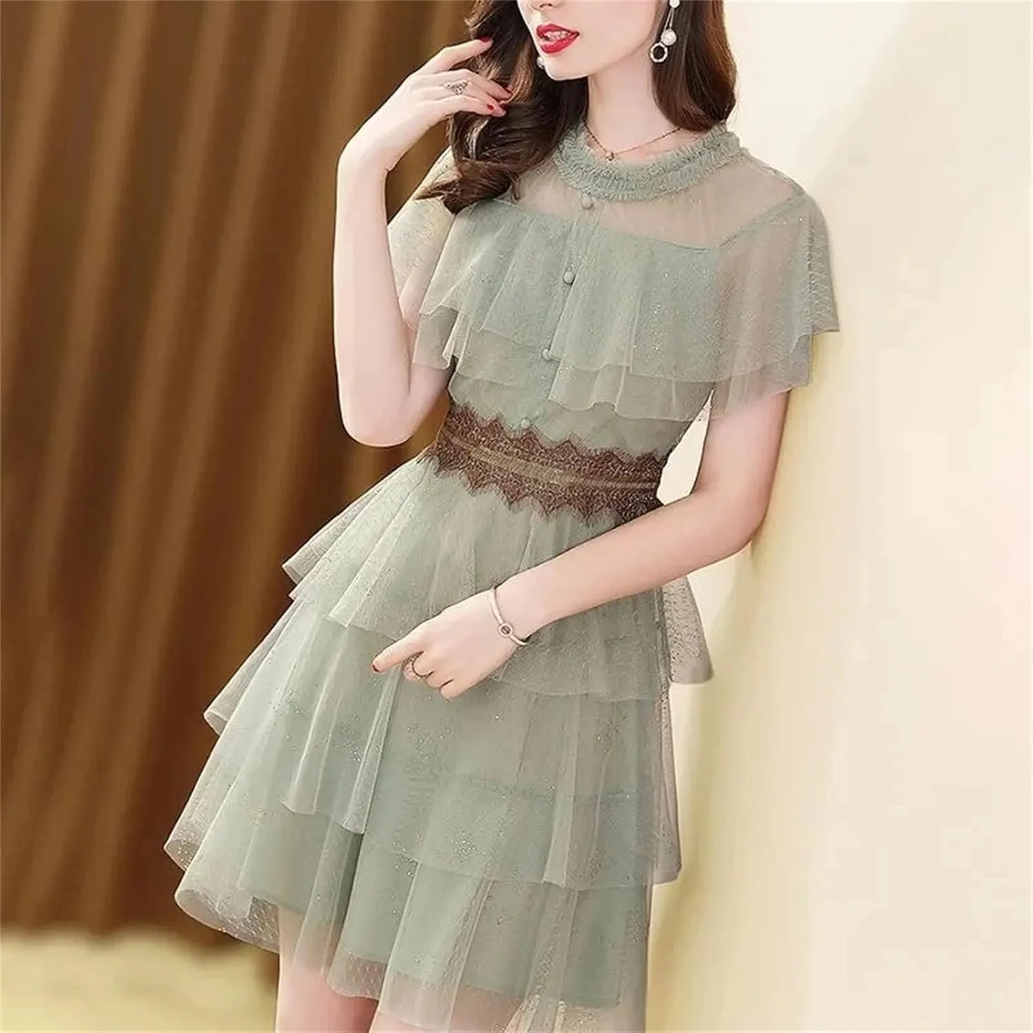 WomenS Lace Mesh Panel Skirt Set - Summer Casual Two Piece with Spliced Design