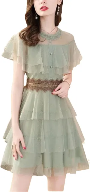 WomenS Lace Mesh Panel Skirt Set - Summer Casual Two Piece with Spliced Design