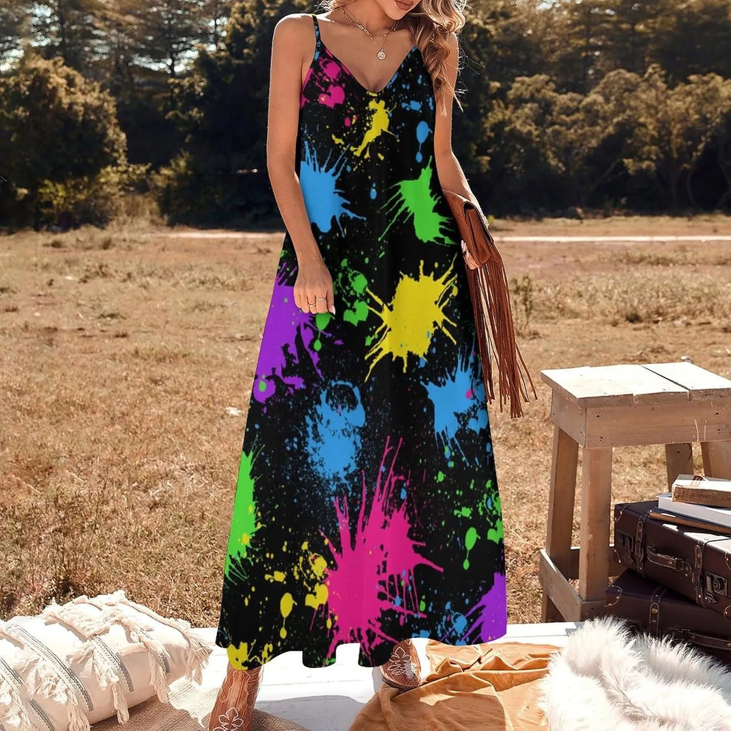 Womens Maxi Dress, Women Dress, Womens Sundress Casual Spaghetti Strap V Neck Sleeveless Dress