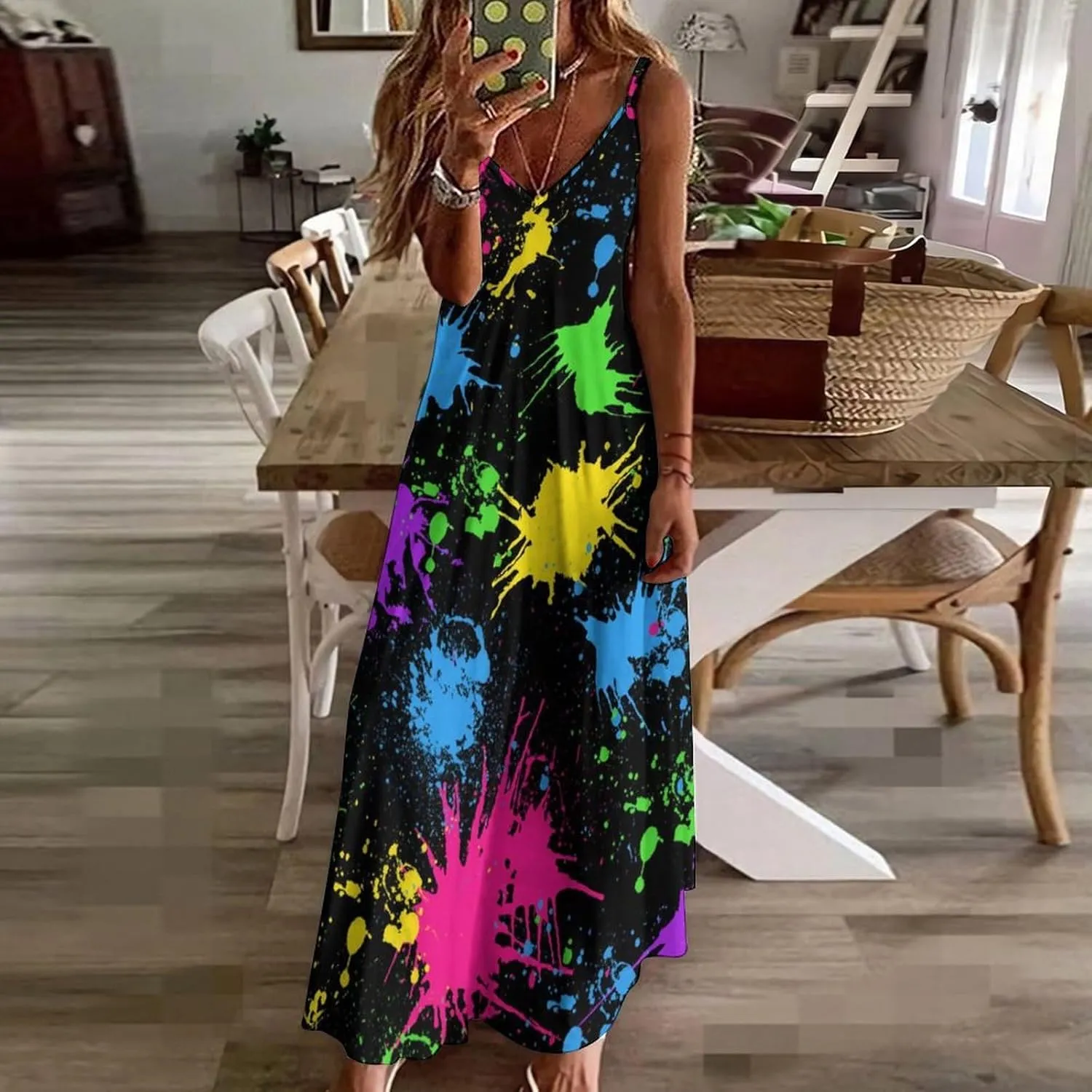 Womens Maxi Dress, Women Dress, Womens Sundress Casual Spaghetti Strap V Neck Sleeveless Dress