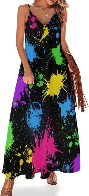 Womens Maxi Dress, Women Dress, Womens Sundress Casual Spaghetti Strap V Neck Sleeveless Dress