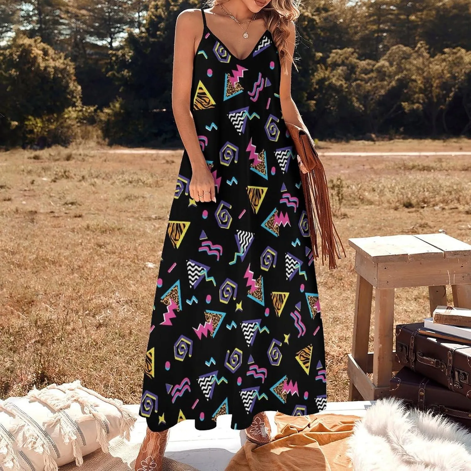 Womens Maxi Dress, Women Dress, Womens Sundress Casual Spaghetti Strap V Neck Sleeveless Dress