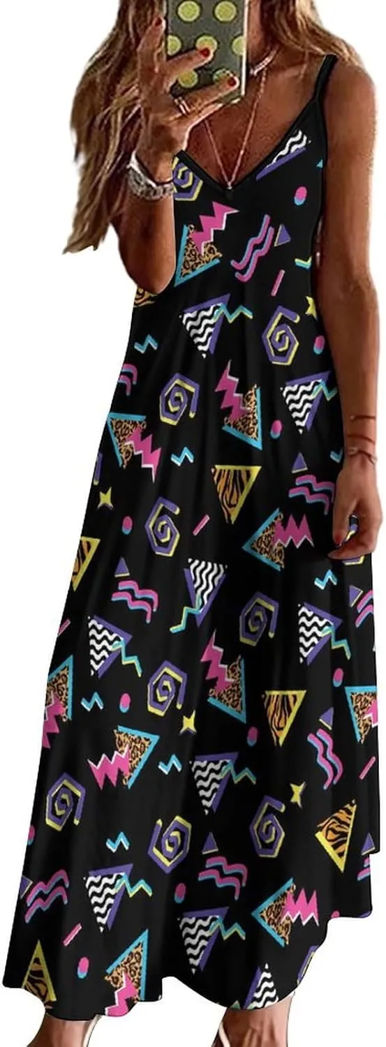 Womens Maxi Dress, Women Dress, Womens Sundress Casual Spaghetti Strap V Neck Sleeveless Dress