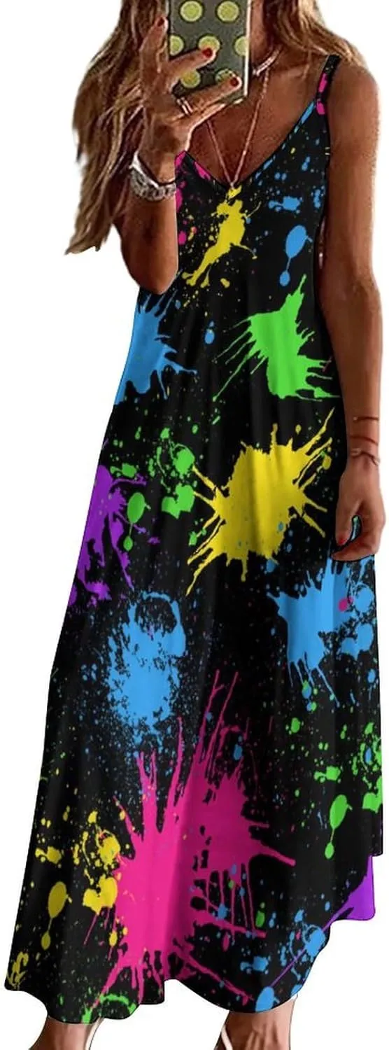 Womens Maxi Dress, Women Dress, Womens Sundress Casual Spaghetti Strap V Neck Sleeveless Dress