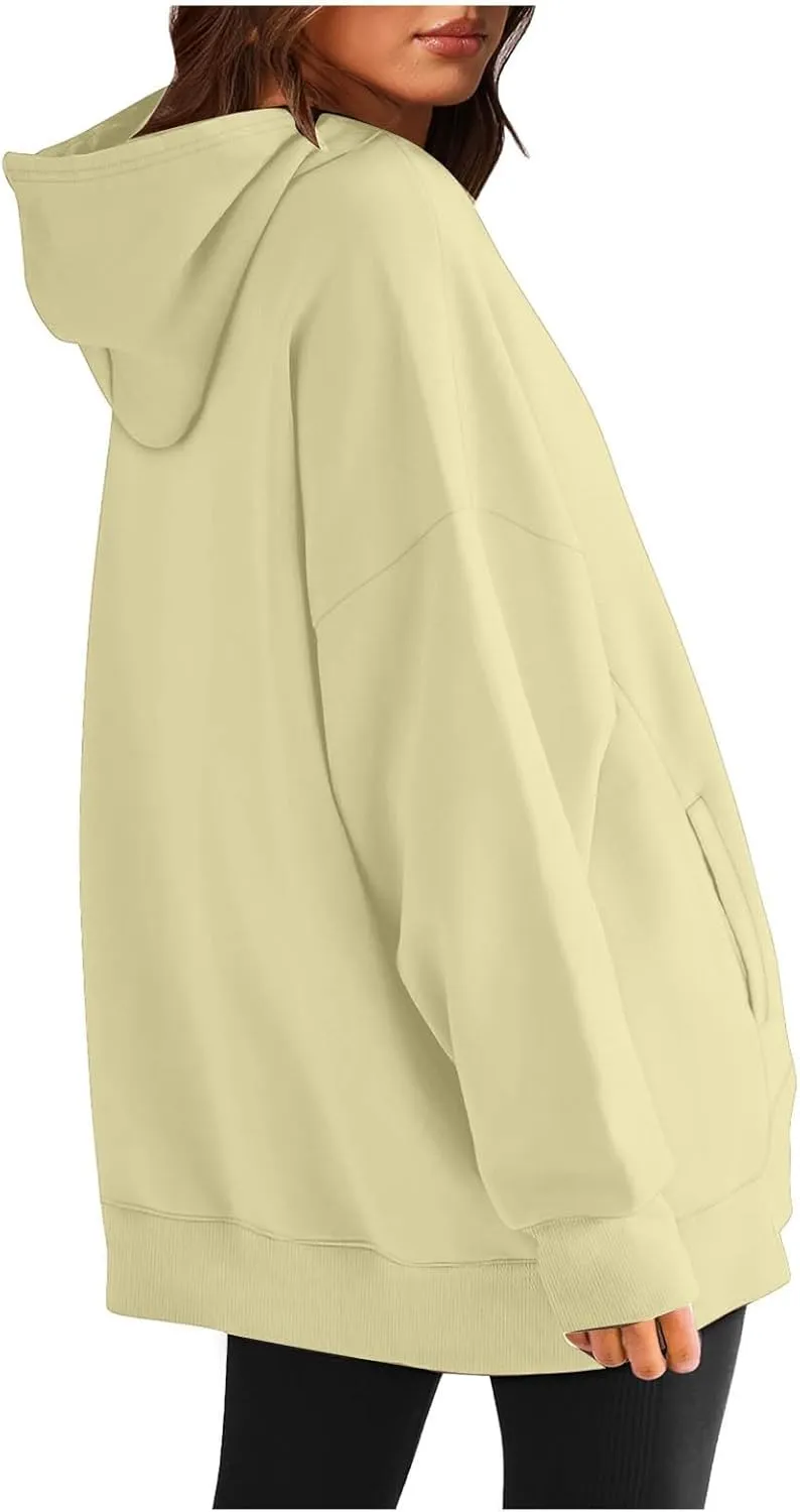 Women's Oversize Hoodies Fleece Long Sleeve Shirts Drawstring Pullover Tops Fall Casual Sweatshirts with Pocket