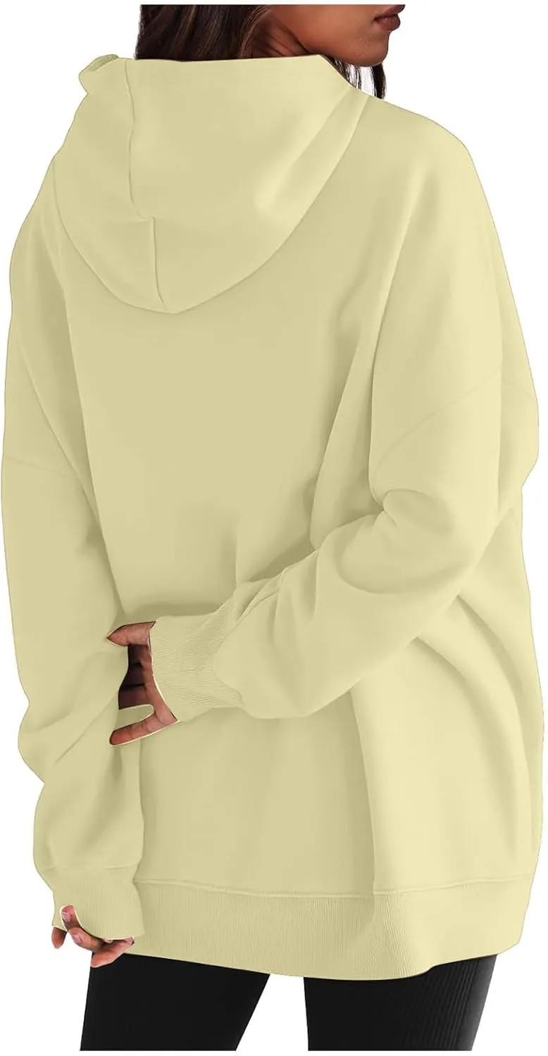 Women's Oversize Hoodies Fleece Long Sleeve Shirts Drawstring Pullover Tops Fall Casual Sweatshirts with Pocket