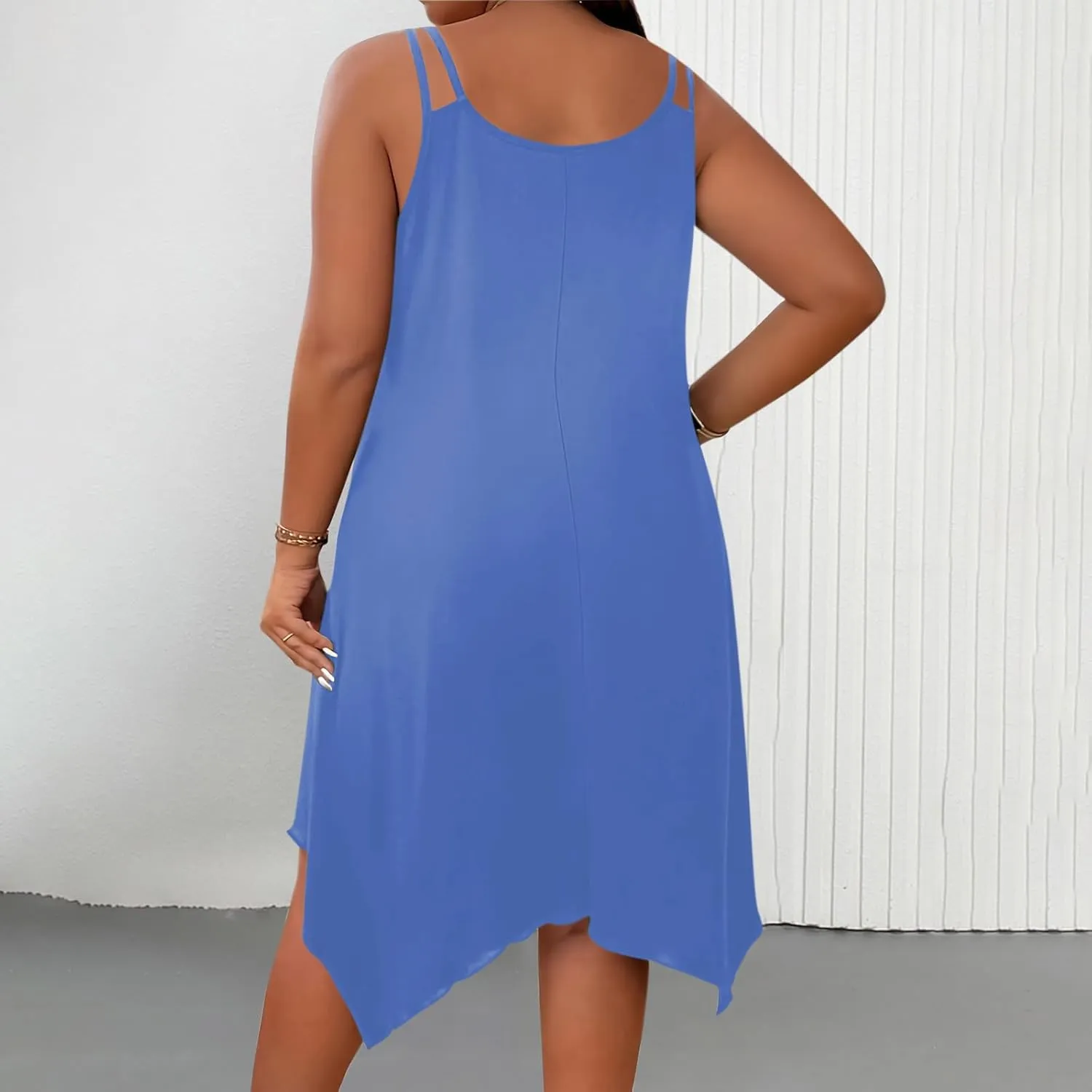 Womens Plus Size Dresses 2025 Summer Sleeveless Scoop Neck Asymmetrical Hem Flowy Midi Cami Dress Casual Loose Dresess