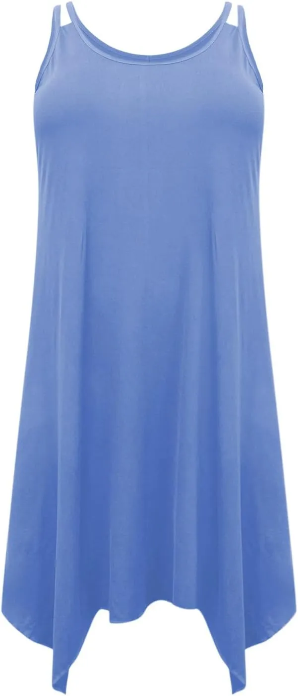 Womens Plus Size Dresses 2025 Summer Sleeveless Scoop Neck Asymmetrical Hem Flowy Midi Cami Dress Casual Loose Dresess