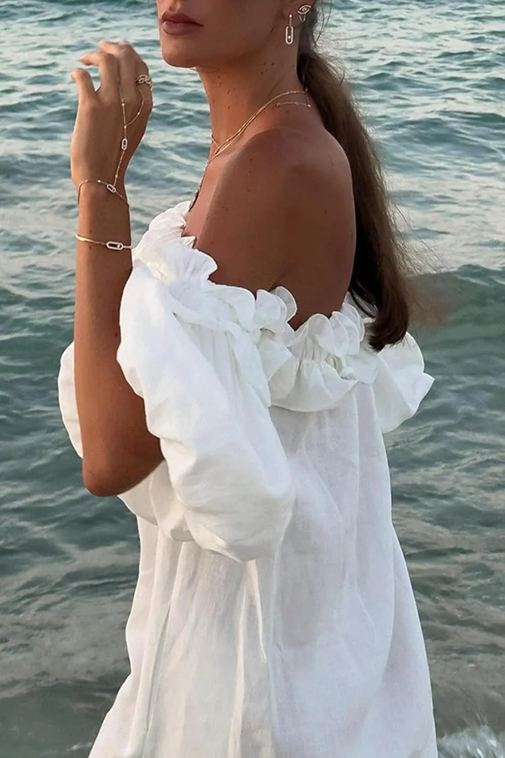 Womens Sexy Off Shoulder Dress Casual Loose Short Sleeve High Waist Side Split Flowy A Line Long Maxi Dress