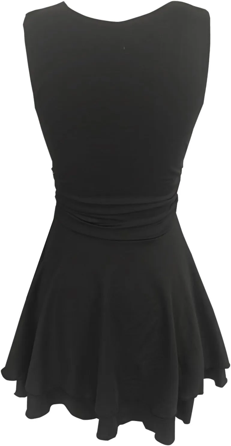 Women's Square Neck Sleeveless Mini Dress Ruched Waist Tiered Ruffle Hem A Line Short Dresses
