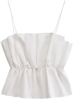 Women's Summer Camisole Vest with Ruffles Elastic Band Solid Color Short Sleeveless Tops