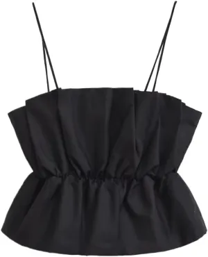 Women's Summer Camisole Vest with Ruffles Elastic Band Solid Color Short Sleeveless Tops