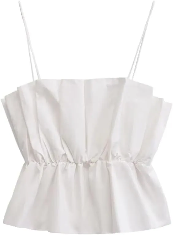 Women's Summer Camisole Vest with Ruffles Elastic Band Solid Color Short Sleeveless Tops