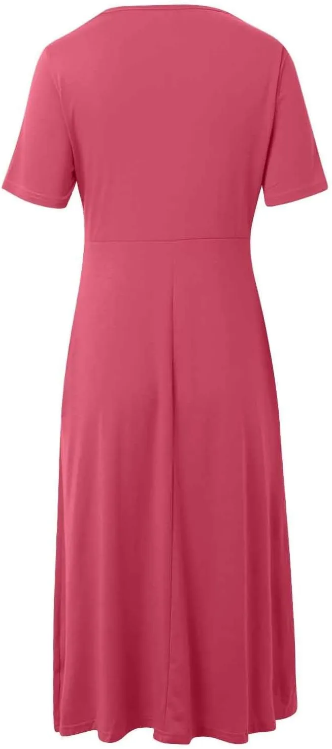 Women's Summer Dresses Short Sleeve V Neck Casual Boho Maxi Beach Dress Plus Size Flowy Long Sundress with Pockets