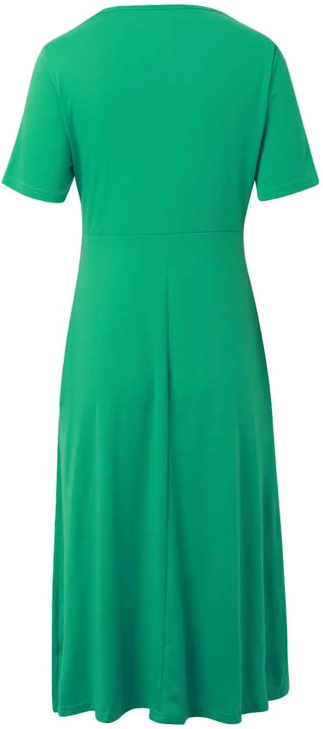 Women's Summer Dresses Short Sleeve V Neck Casual Boho Maxi Beach Dress Plus Size Flowy Long Sundress with Pockets