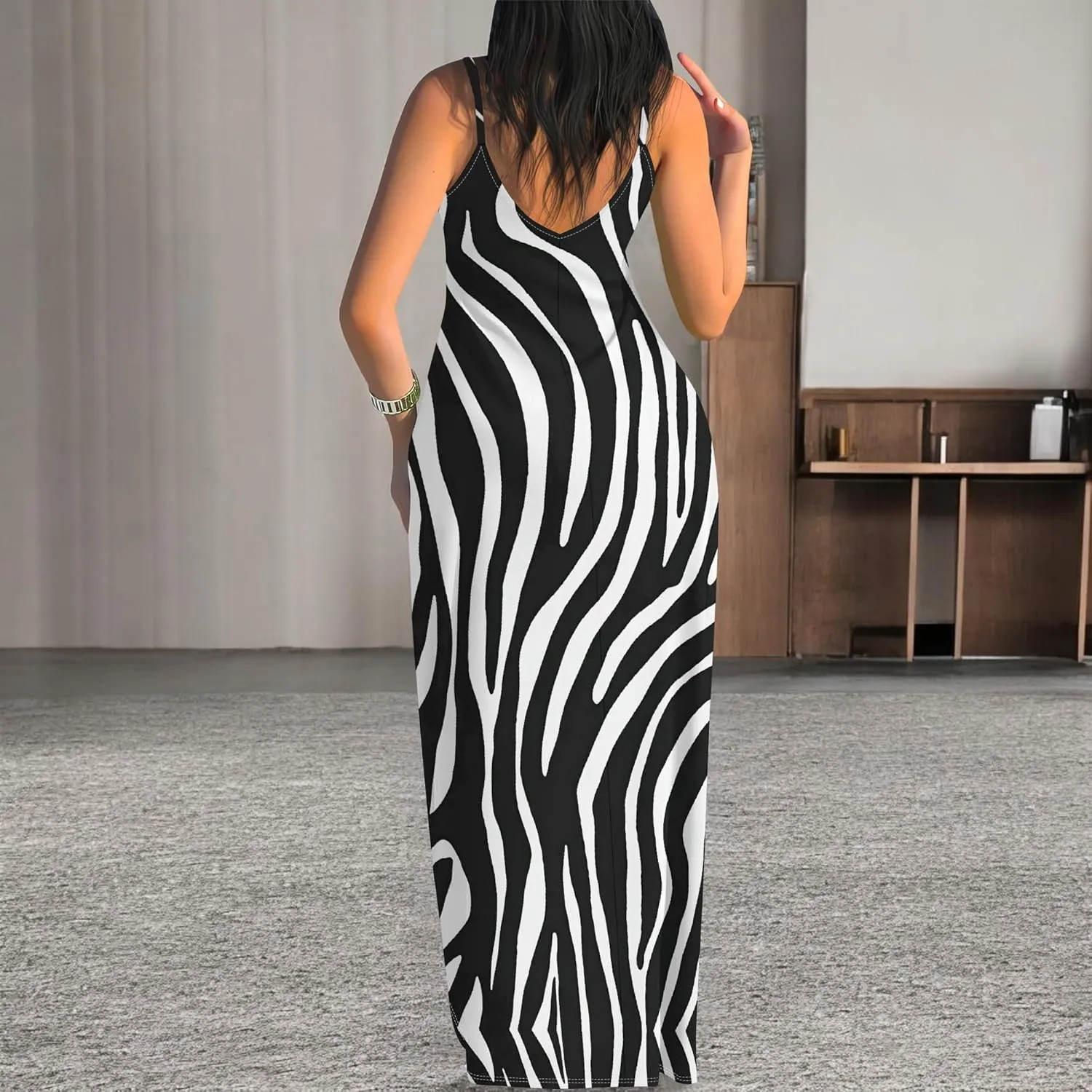 Women's Summer Maxi Dress Casual V-Neck African Print Sleeveless Spaghetti Strap Long Maxi Dresses Sexy Floral Beach Sundress
