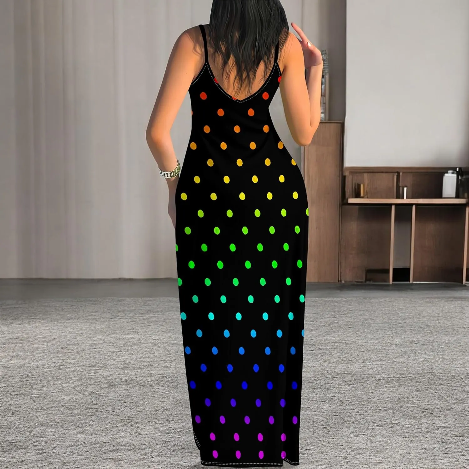 Women's Summer Maxi Dress Casual V-Neck Sleeveless Spaghetti Strap Long Dresses Sexy A-Line Beach Sundress Travel Vacation