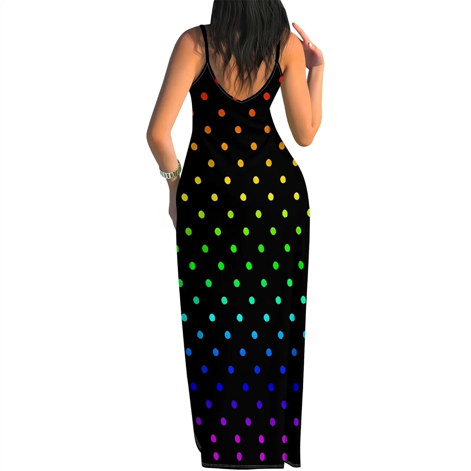 Women's Summer Maxi Dress Casual V-Neck Sleeveless Spaghetti Strap Long Dresses Sexy A-Line Beach Sundress Travel Vacation