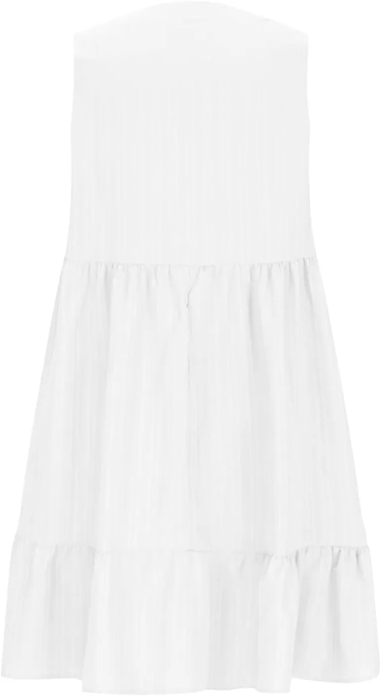 Womens Summer Sleeveless V-Neck Dresses Flowy Boho Beach Sundress Casual Swing Mini Dress with Ruffle Hem for Vacations