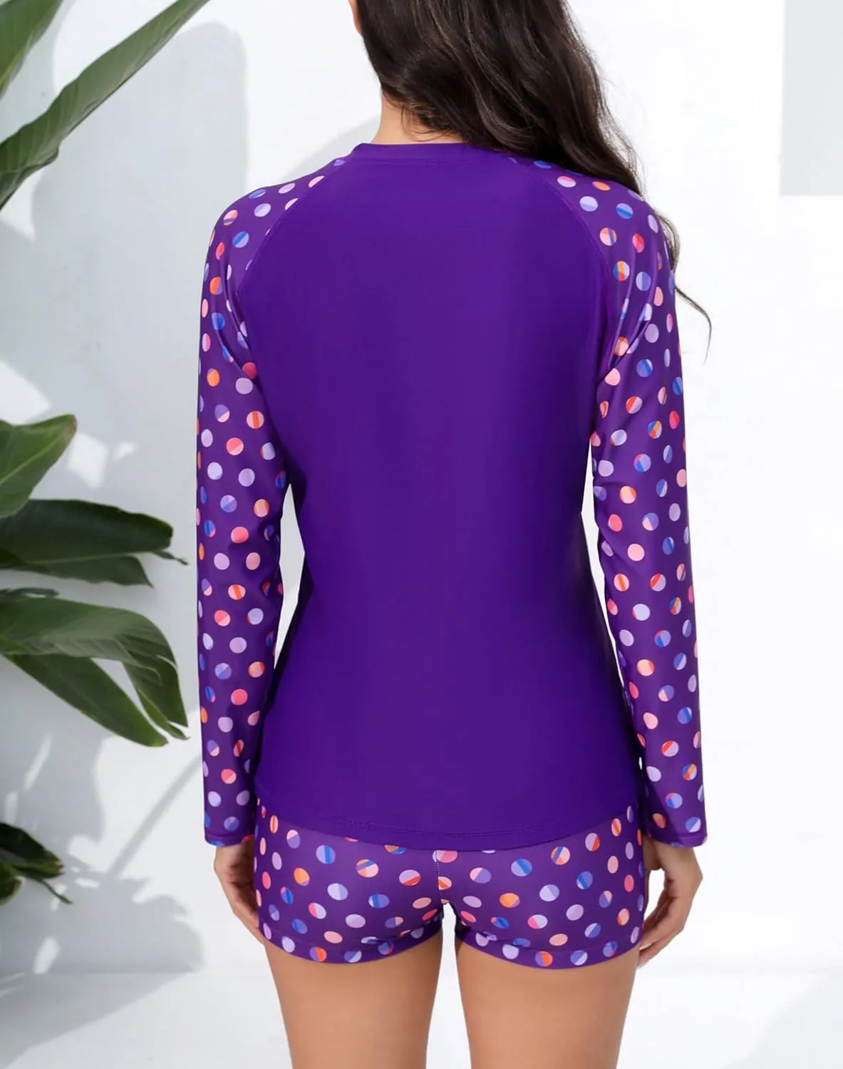 Womens Two Piece Plus Size Long Sleeve Rash Guard Sets Half Zip Swim Shirts Top and Shorts UPF50  Swimsuit