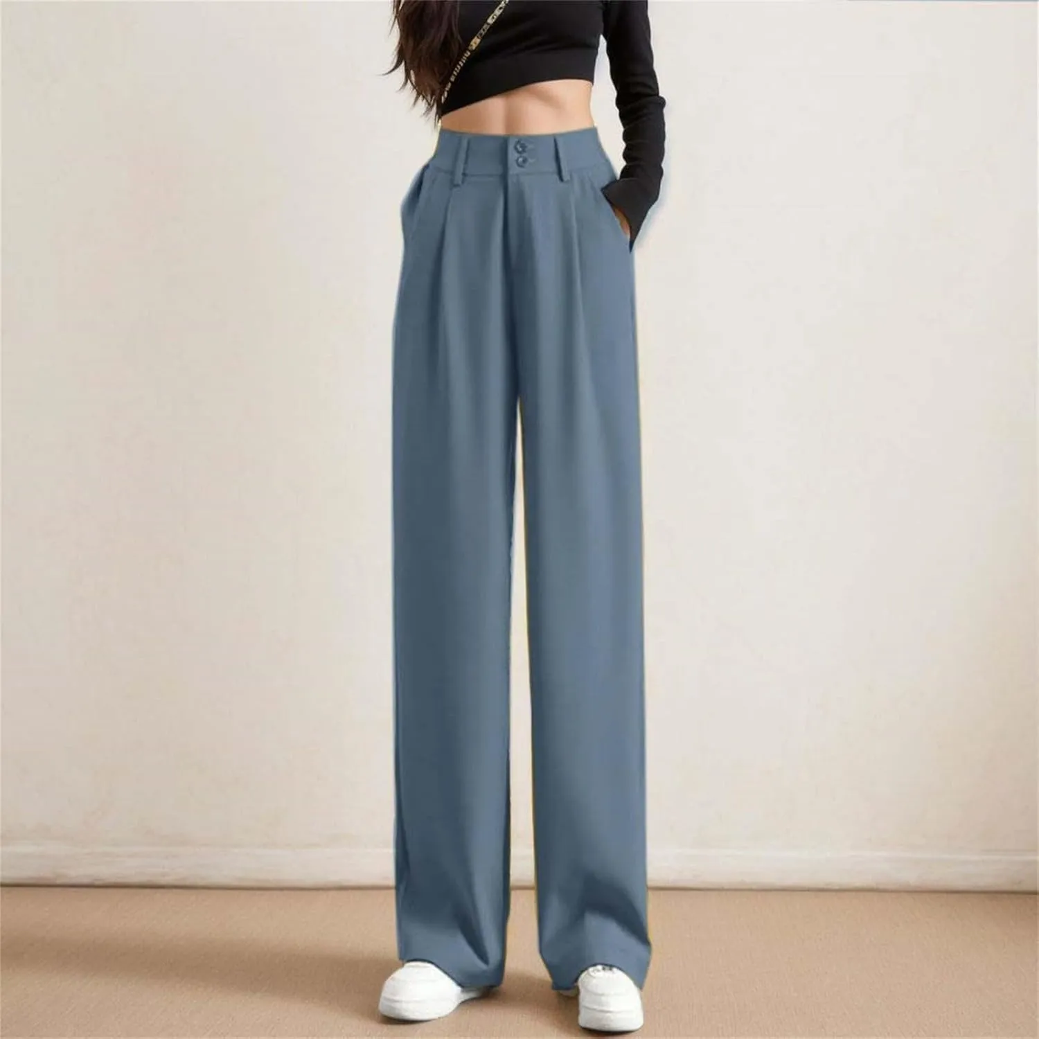 Women's Wide Leg Pants High Elastic Waist Flowy Business Work Trousers Casual Comfy Office Dress Pants with Pockets
