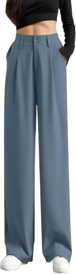 Women's Wide Leg Pants High Elastic Waist Flowy Business Work Trousers Casual Comfy Office Dress Pants with Pockets
