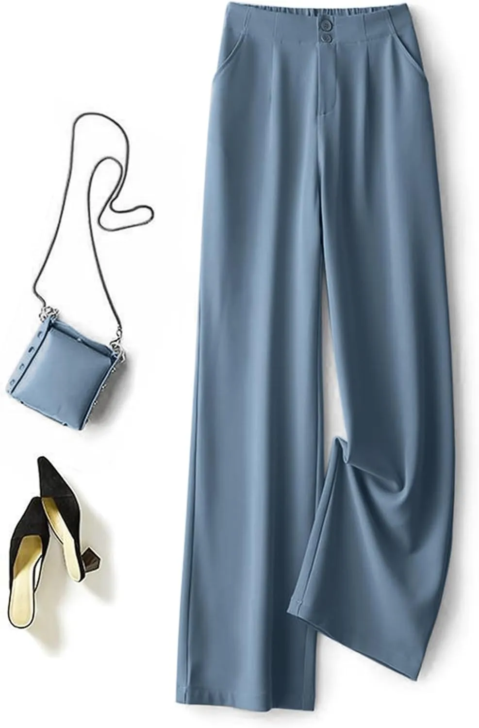 Women's Wide Leg Pants High Elastic Waist Flowy Business Work Trousers Casual Comfy Office Dress Pants with Pockets