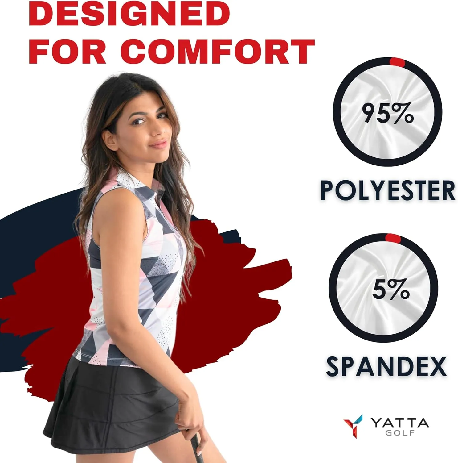 YATTA GOLF Performance Sleeveless Golf Polo for Women - Moisture Wicking V-Neck Golf Polo Shirts Workout Golf Tank Tops