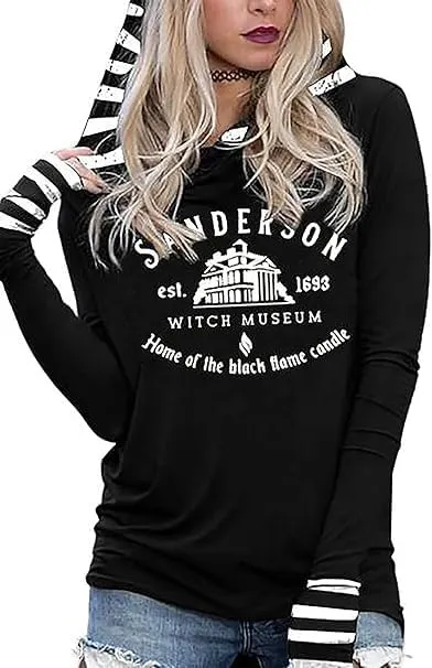 Yuaelria Halloween Sanderson Sisters Squad Hoodies Women Vintage Gothic Graphic Tops Casual Fall Long Sleeve Pullover Shirt