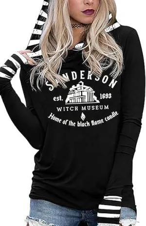 Yuaelria Halloween Sanderson Sisters Squad Hoodies Women Vintage Gothic Graphic Tops Casual Fall Long Sleeve Pullover Shirt