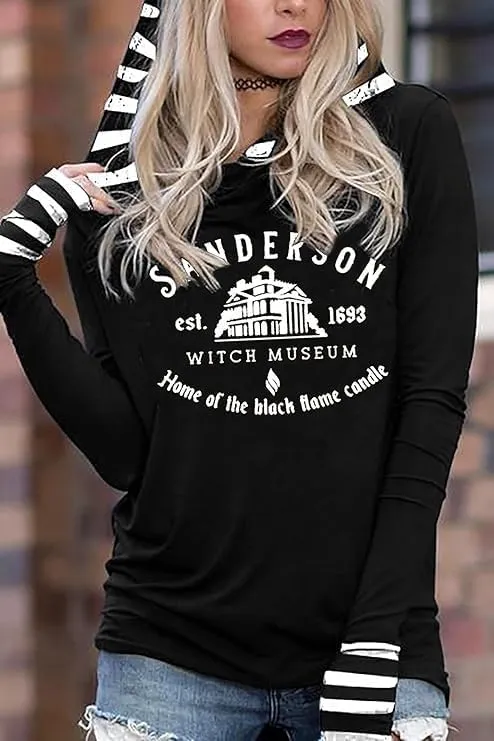 Yuaelria Halloween Sanderson Sisters Squad Hoodies Women Vintage Gothic Graphic Tops Casual Fall Long Sleeve Pullover Shirt