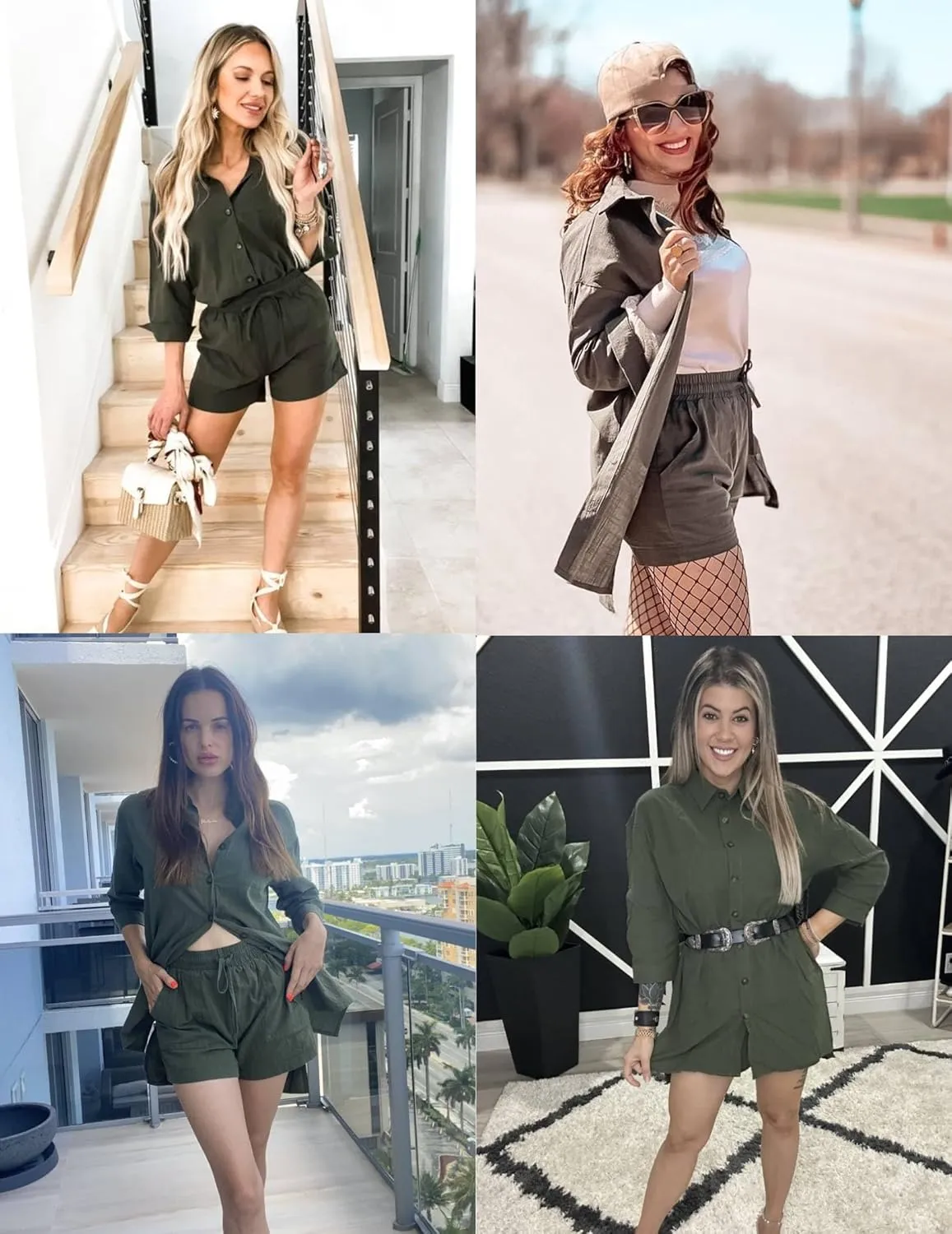 Zeagoo Womens 2 Piece Lounge Tracksuit Outfit Sets Cotton Linen High Low Shirt and Drawstring Casual Shorts Set