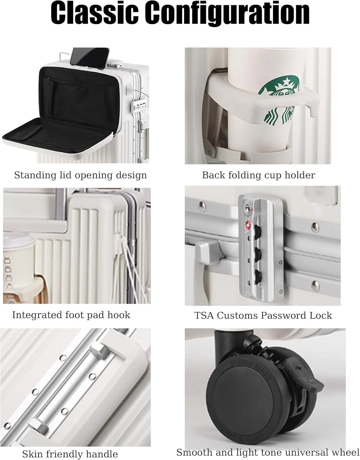 ZMY Carry on Luggage with Charging Port, Lightweight Hardside Suitcase with TSA Lock and Spinner Wheels (White, 20 inches)
