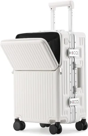 ZMY Carry on Luggage with Charging Port, Lightweight Hardside Suitcase with TSA Lock and Spinner Wheels (White, 20 inches)